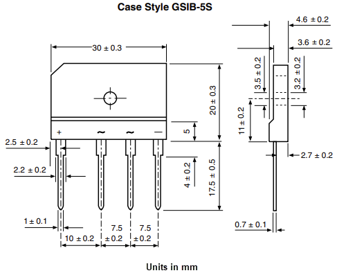 机械图纸 - Vishay Semiconductors GSIB15Ax桥式整流器